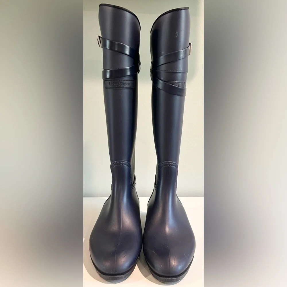 LK Bennett London Tall Riding Rain Boots Navy Equestrian Wellies Sz 6